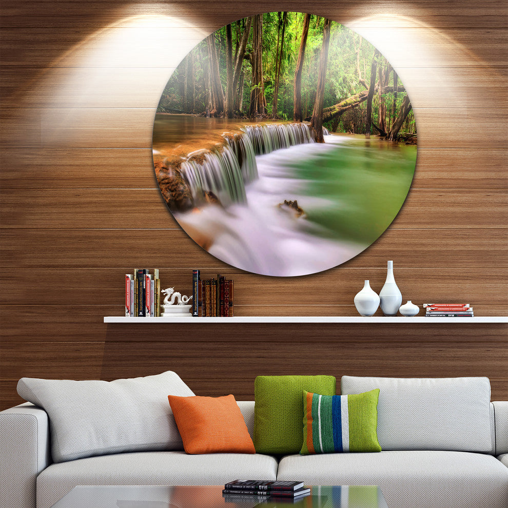 Secodn Level Erawan Waterfall, Photography Round Wall Art, 36"