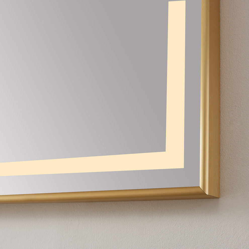 Horizontal Rectangular LED Wall Mount Bathroom Mirror, Gold, 60"