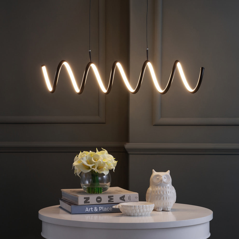 Ali 31" Dimmable Adjustable Integrated LED Metal Linear Pendant, Chrome, Black