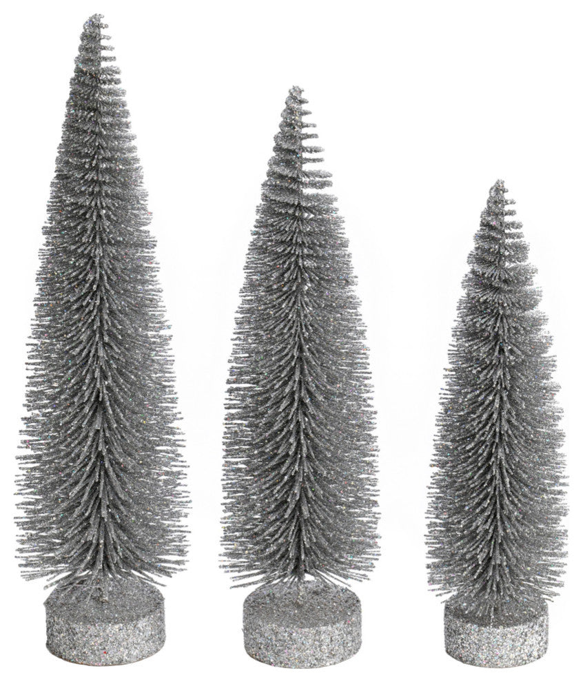 12"-14"-16" Silver Glitt Oval Tree 3-Pack