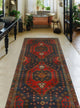Fine Vintage Distressed Layla Rust/Navy Runner, 3'9x9'9
