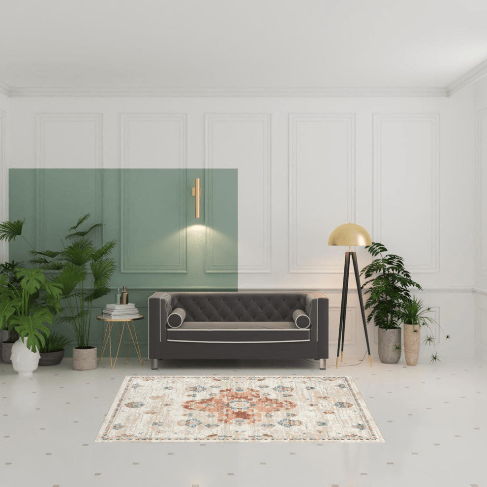 5' x 7' Ivory Medallion Area Rug