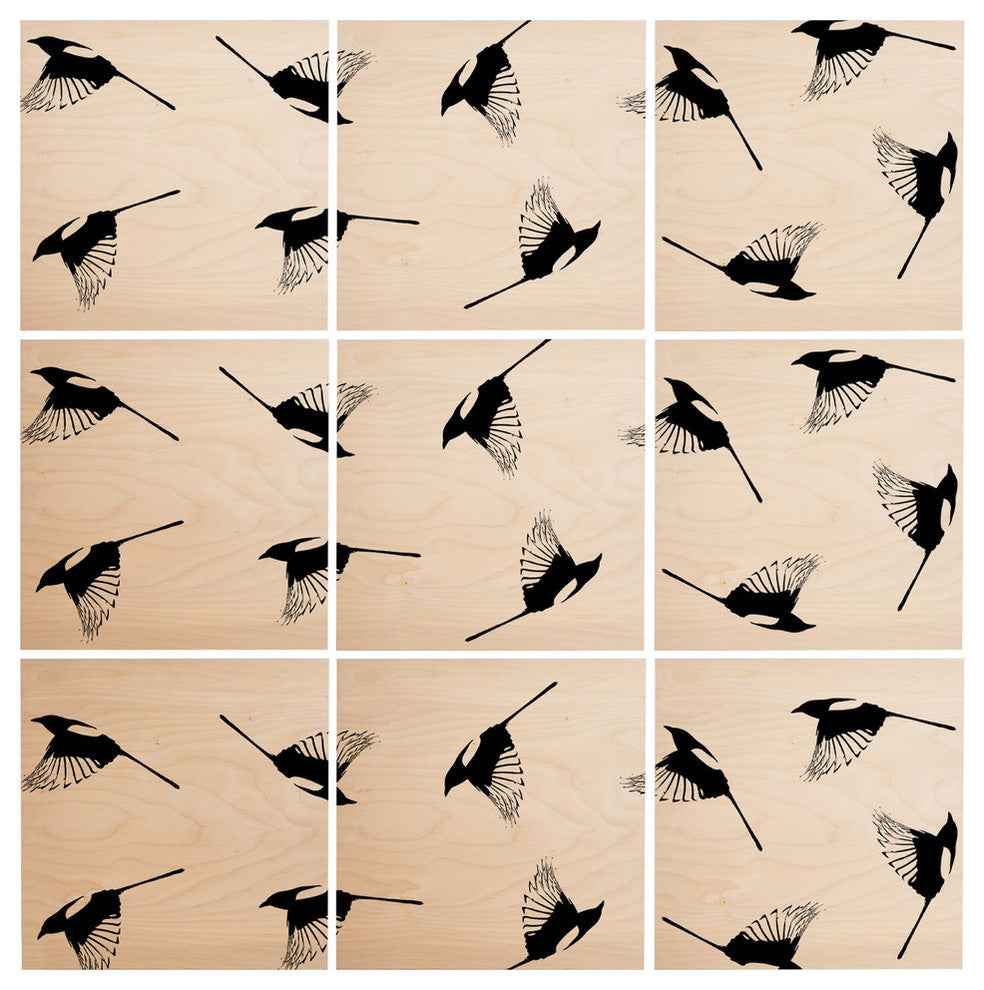 Deny Designs Elisabeth Fredriksson Magpies Wood Wall Mural, 3'x3'