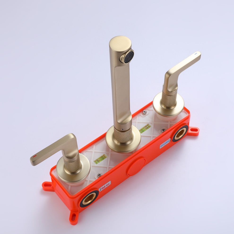Wall Mounted Dual Handles Bathroom Faucet, Brushed Gold