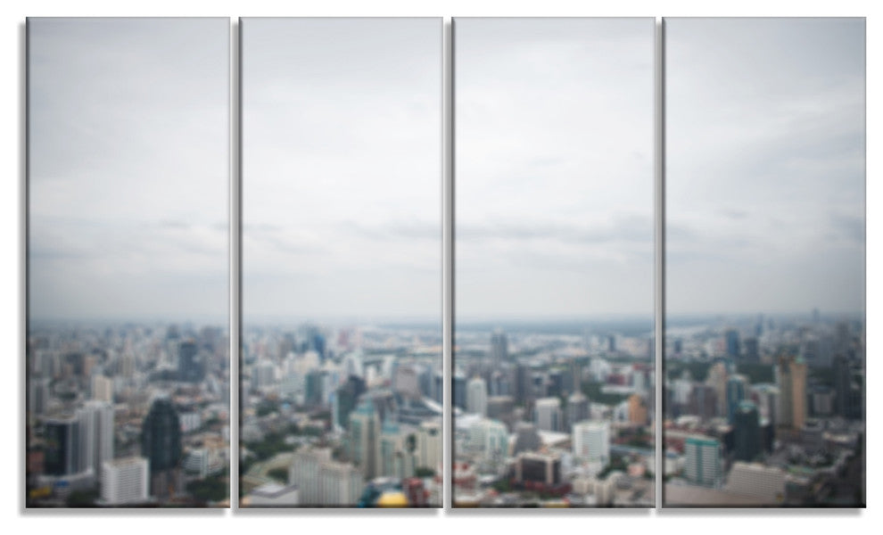 Panoramic Aerial View of Big City, Landscape Canvas Art Print, 48"x28", 4 Panels