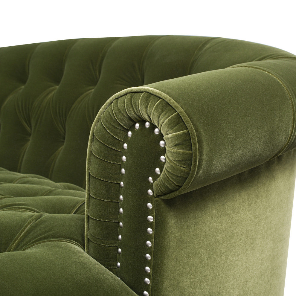 La Rosa Victorian Chesterfield Loveseat, Olive Green Performance Velvet