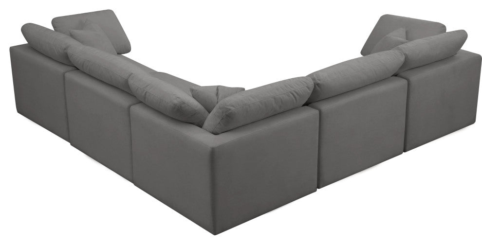 Plush Velvet / Down Standard Comfort L-Shaped Modular Sectional, Gray, 5-Piece: 2 Armless Chair, 3 Corner Chair