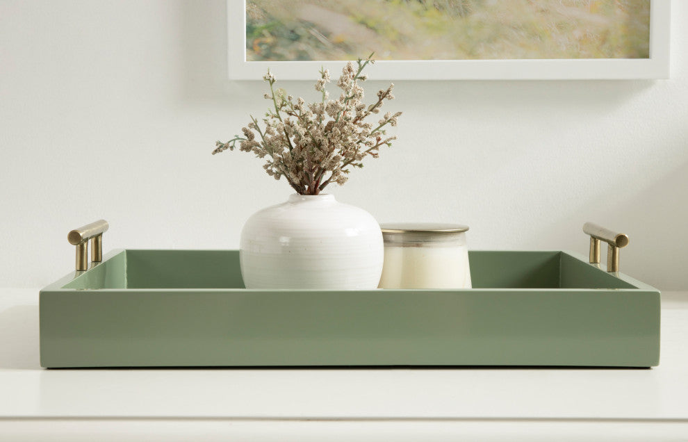 Lipton Decorative Wood Tray With Metal Handles, Green, 16.5"x12.25"