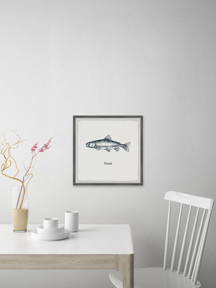 "Trout in White" Framed Painting Print, 18x18