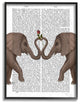 Elephants Heart Rose Book Page Illustration Framed Giclee Art, 11"x14"