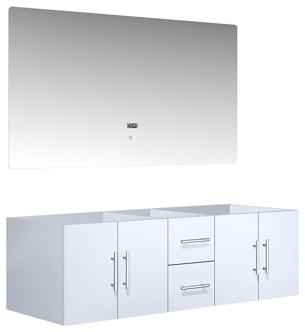 Geneva Transitional Glossy White 60" Double Vanity with 60" Led Mirror, no Top