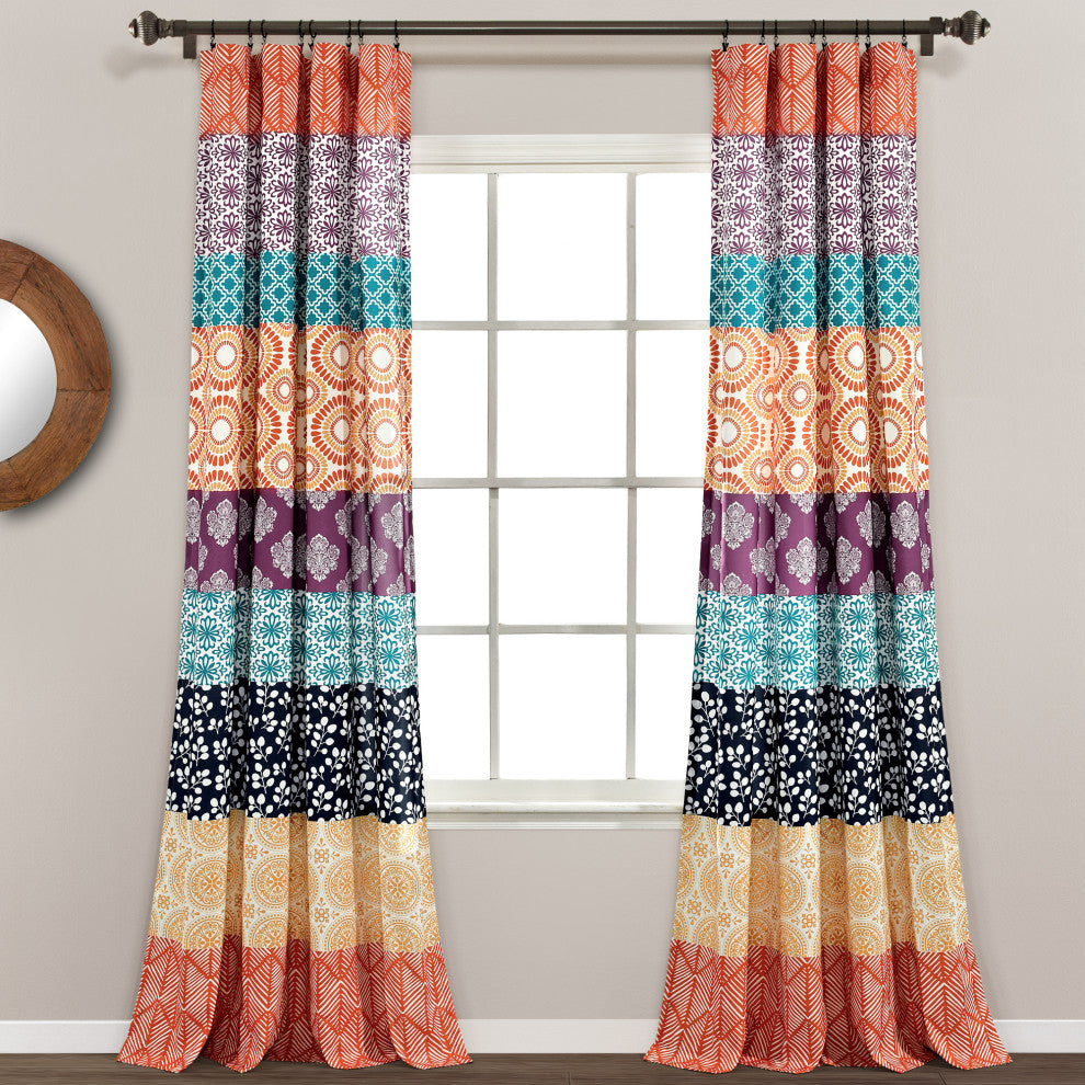 Bohemian Stripe Window Panel, Set of 2, Fuchsia/Orange, 95"x52"