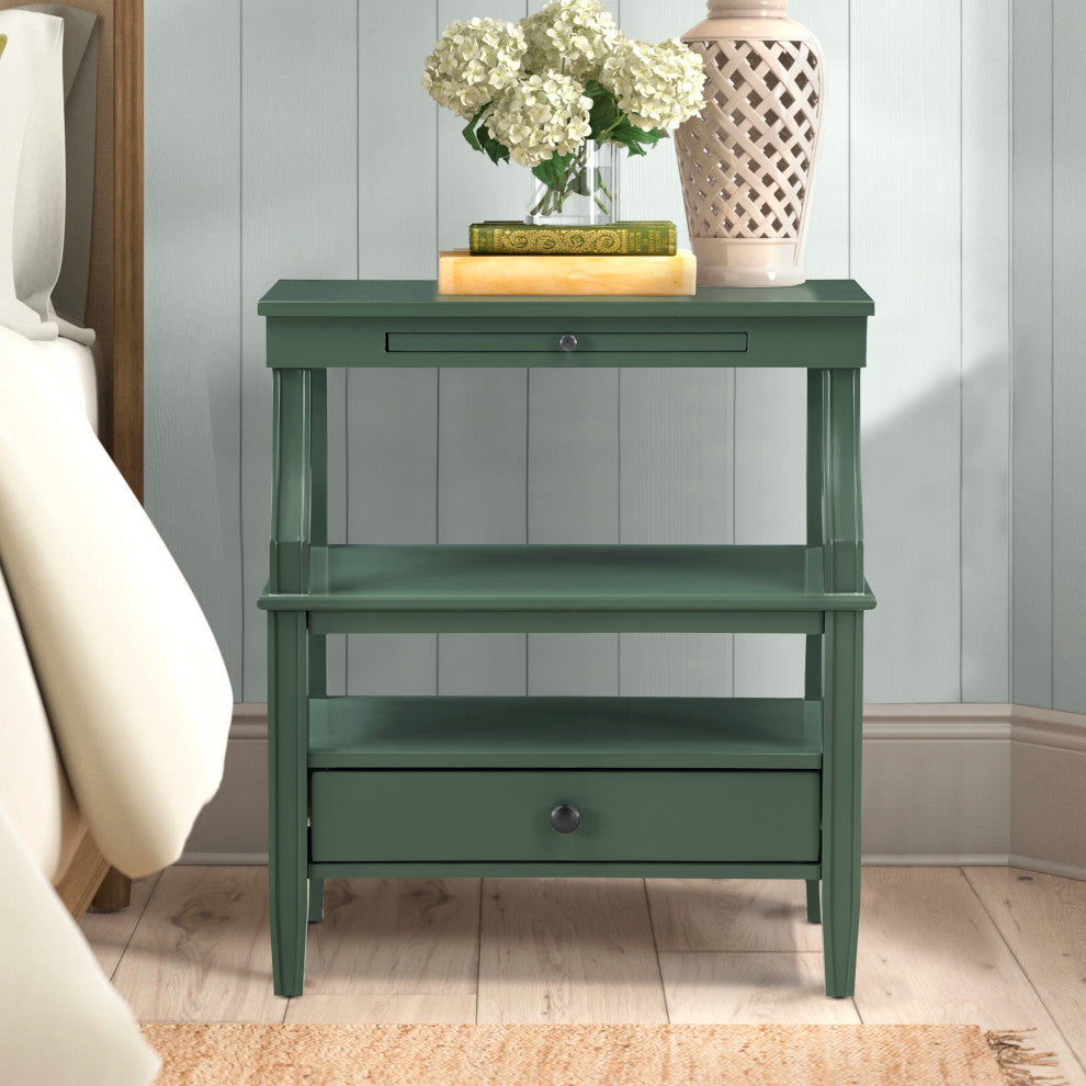 Newton Antique White Storage Nightstand, Vintage Green