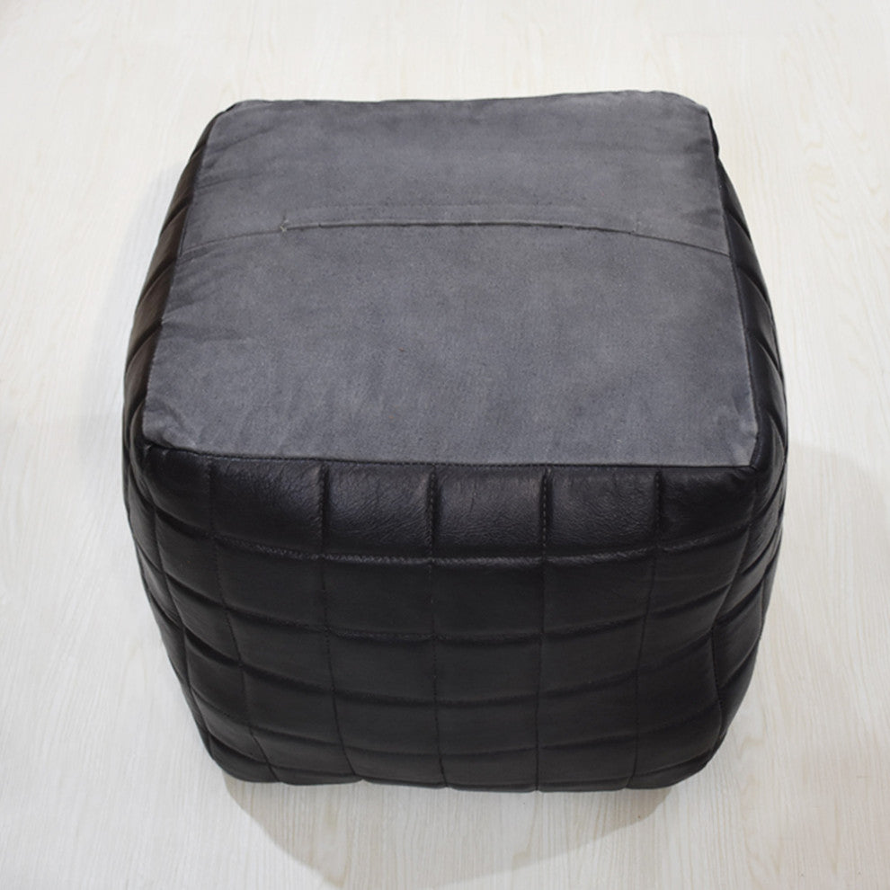 Geometric Handmade Leather Pouf: Stylish & Durable Home Decor Accent