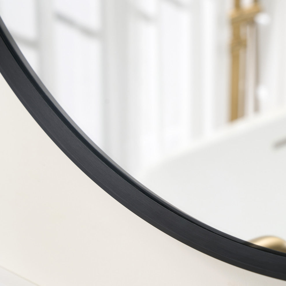 Bella Soft Corner Anodized Aluminum Wall Vanity Mirror, Matte Black, 32"x32", Round