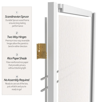 5' Tall Double Cross Shoji Screen, White, 5 Panels