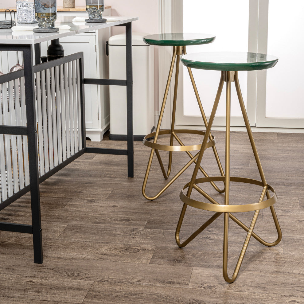 Spiroa Modern Industrial Metal Backless Circular Bar Stool, Green
