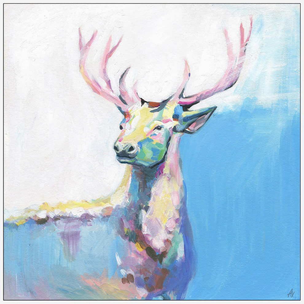 "Pastel Deer" Floater Framed Painting Print on Canvas, 32"x32"