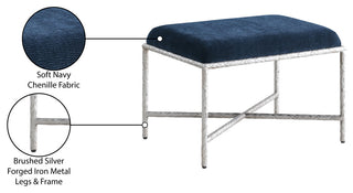 Valley Upholstered Bench, Navy, 25" W x 18" D, Silver, Chenille Fabric