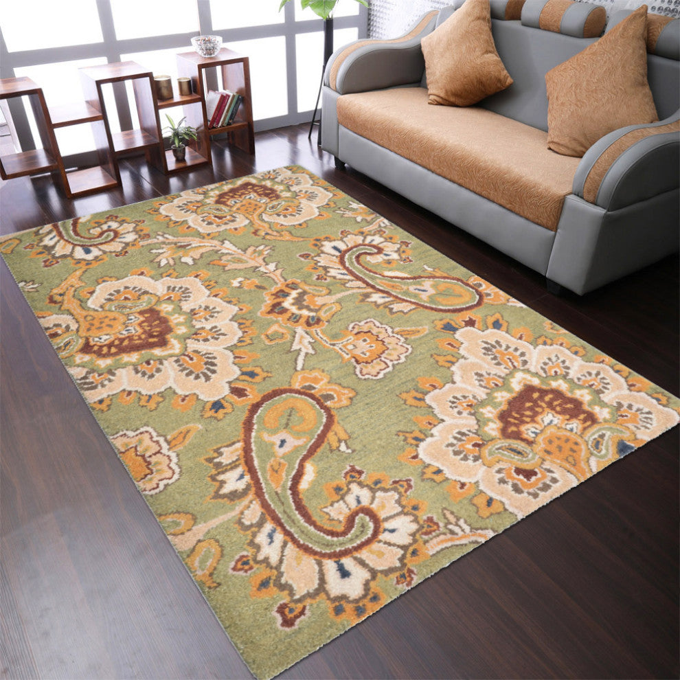 HAND TUFTED WOOL ECO-FRIENDLY AREA RUGS - Rectangle,Green,Floral