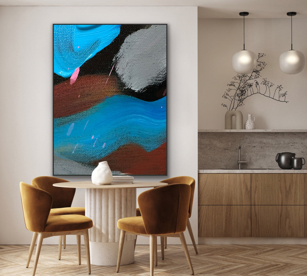 72x60 Inches Large Modern Painting Blue Brown Wall Art Textured Painting