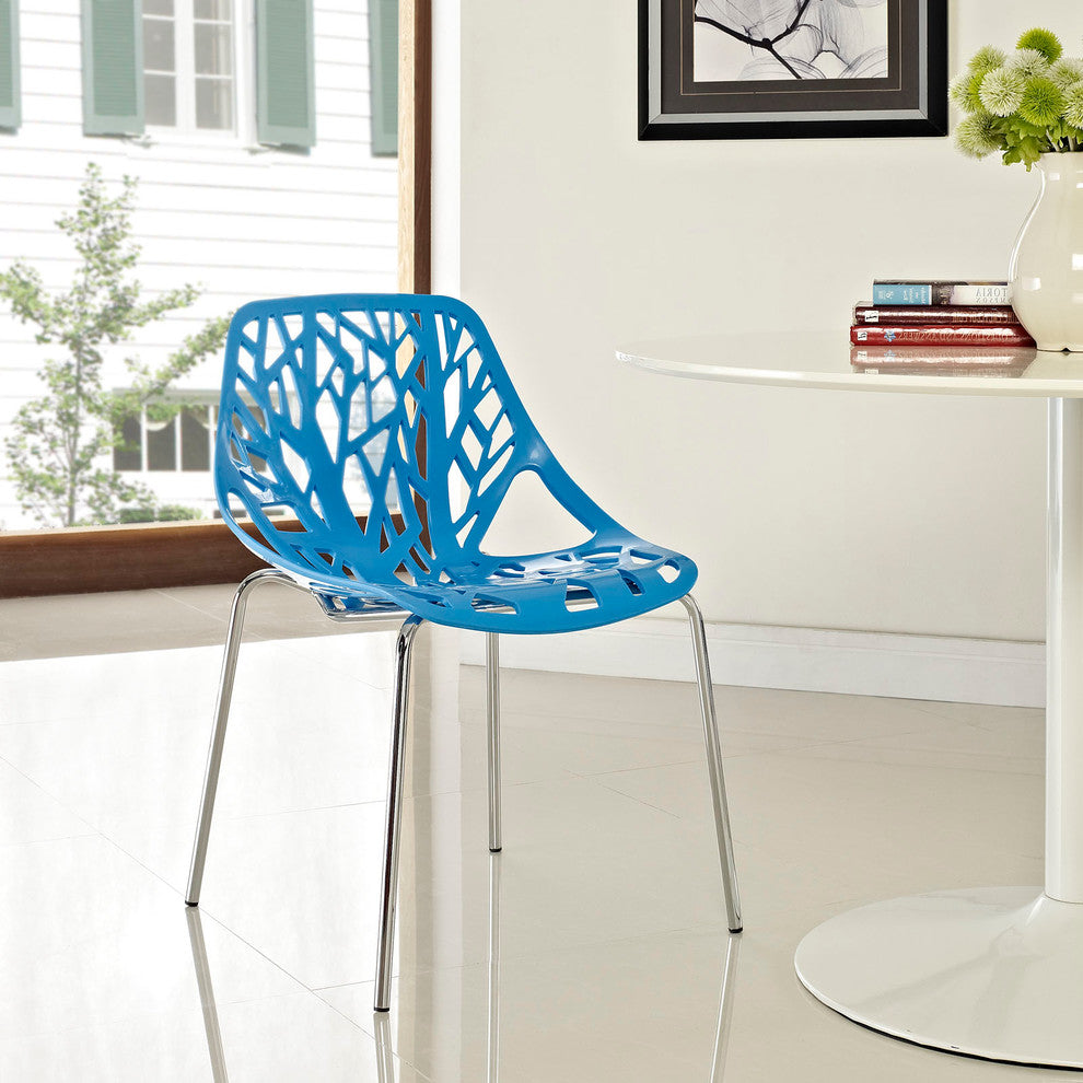 Modern Contemporary Kitchen Dining Side Chair Blue, Outdoor and Indoor