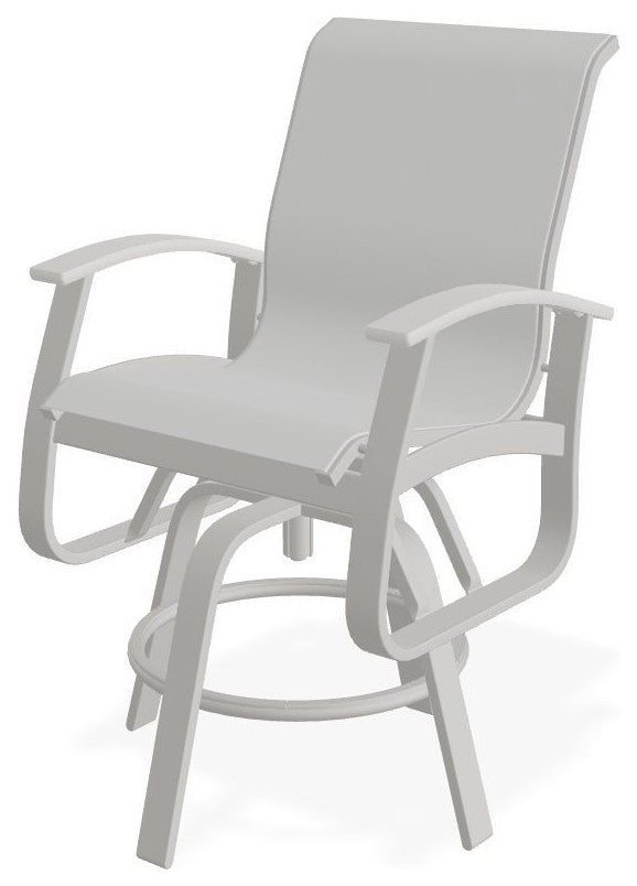 Belle Isle Sling Balcony Height Outdoor Swivel Chair, White/Snow