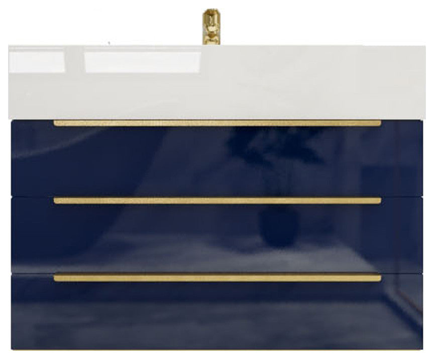Madison 30" Wall Mounted Vanity with Reinforced Acrylic Sink, High Gloss Night Blue