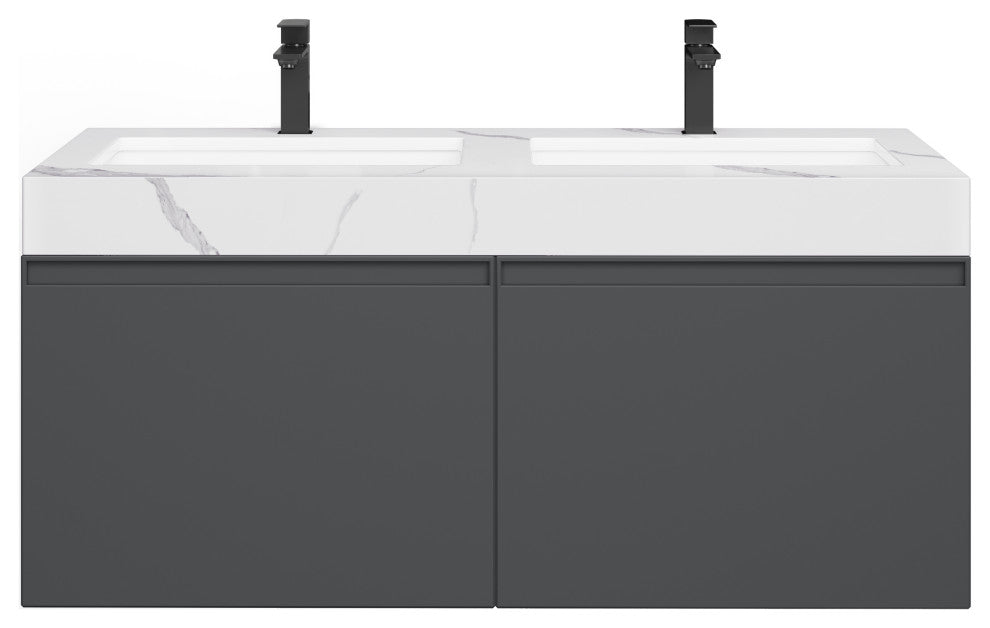 The Monolith Bathroom Vanity, Dark Gray, 48", Double Sink, Wall Mount
