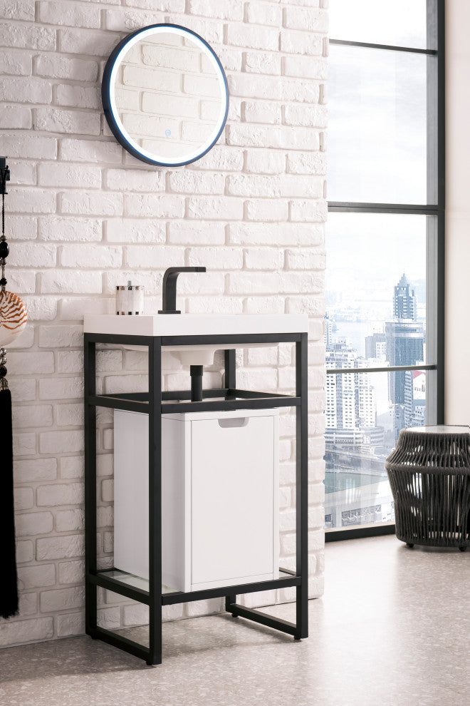 Boston 20" Sink Console, Matte Black, Gloss White, White Gloss Top