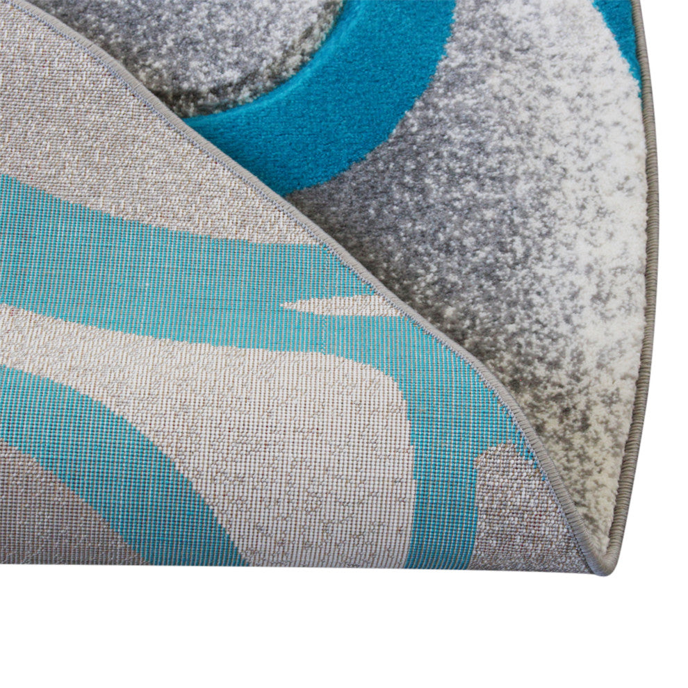 Angie Collection Modern High-Low Pile Swirled Round 6' x 6' Turquoise Area Rug