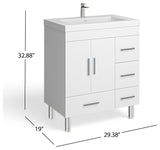 The Latitude Bathroom Vanity, White, 30", Single Sink, Freestanding