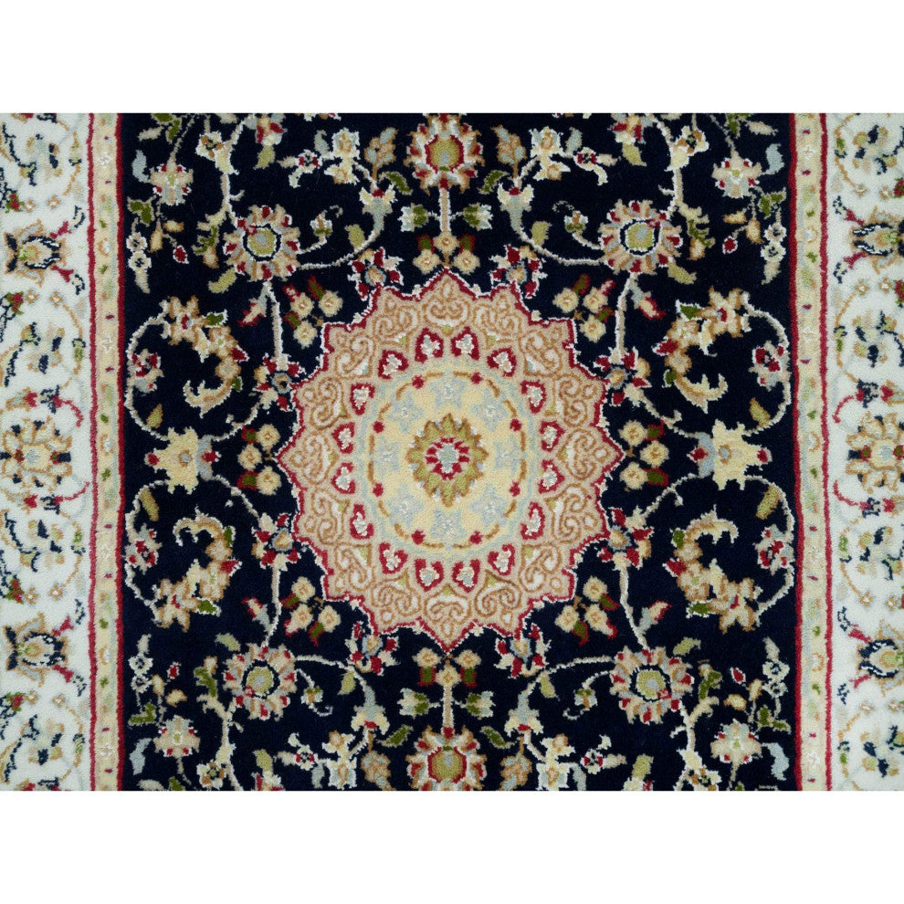 Midnight Blue Nain Design 250 KPSI Wool Hand Knotted XL Runner Rug 2'8"x15'10"
