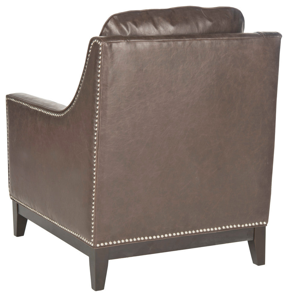 Safavieh Colton Club Chair, Antiques Brown, Espresso, Leather, With Nail Head