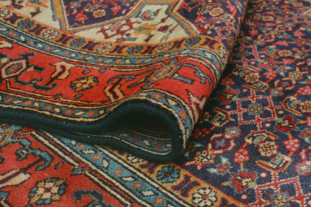 Fine Vintage Distressed Kokayi Navy/Rust Rug, 6'4x9'7