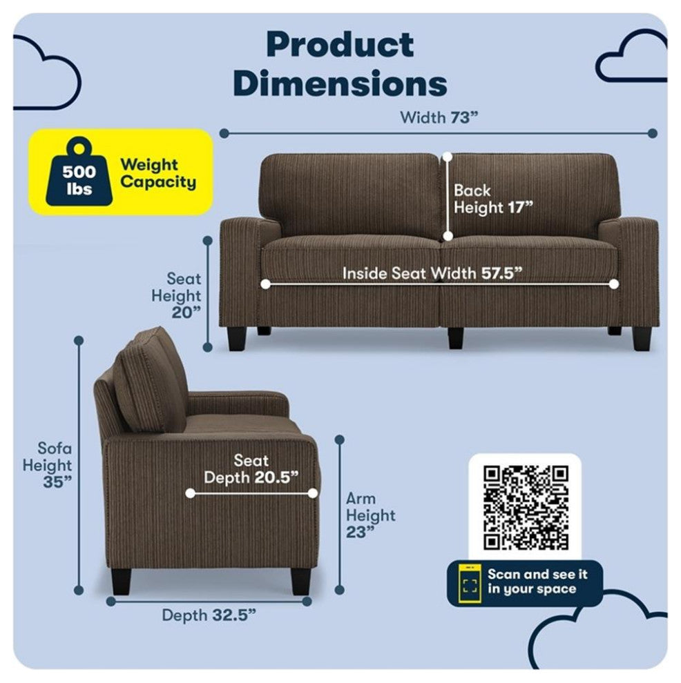 Serta Palisades 73" Track Arm Sofa with Removable Covers Brown