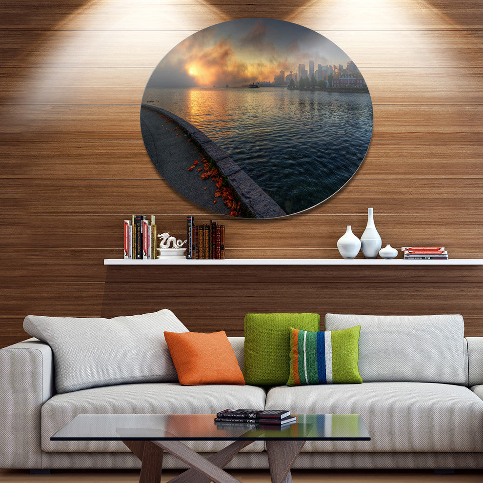 Tranquil Vancouver Downtown View, Landscape Art Round Wall Art, 23"