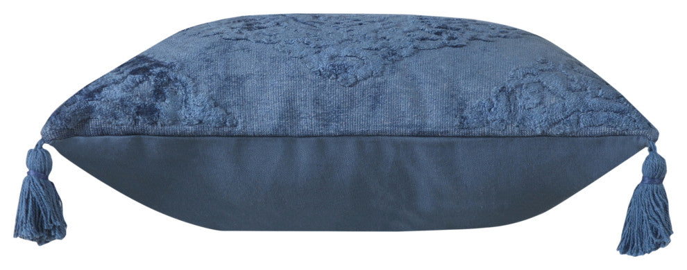 Deep Blue Traditional Textured Medallion Throw Pillow, Blue, 20"x20", Cover Only
