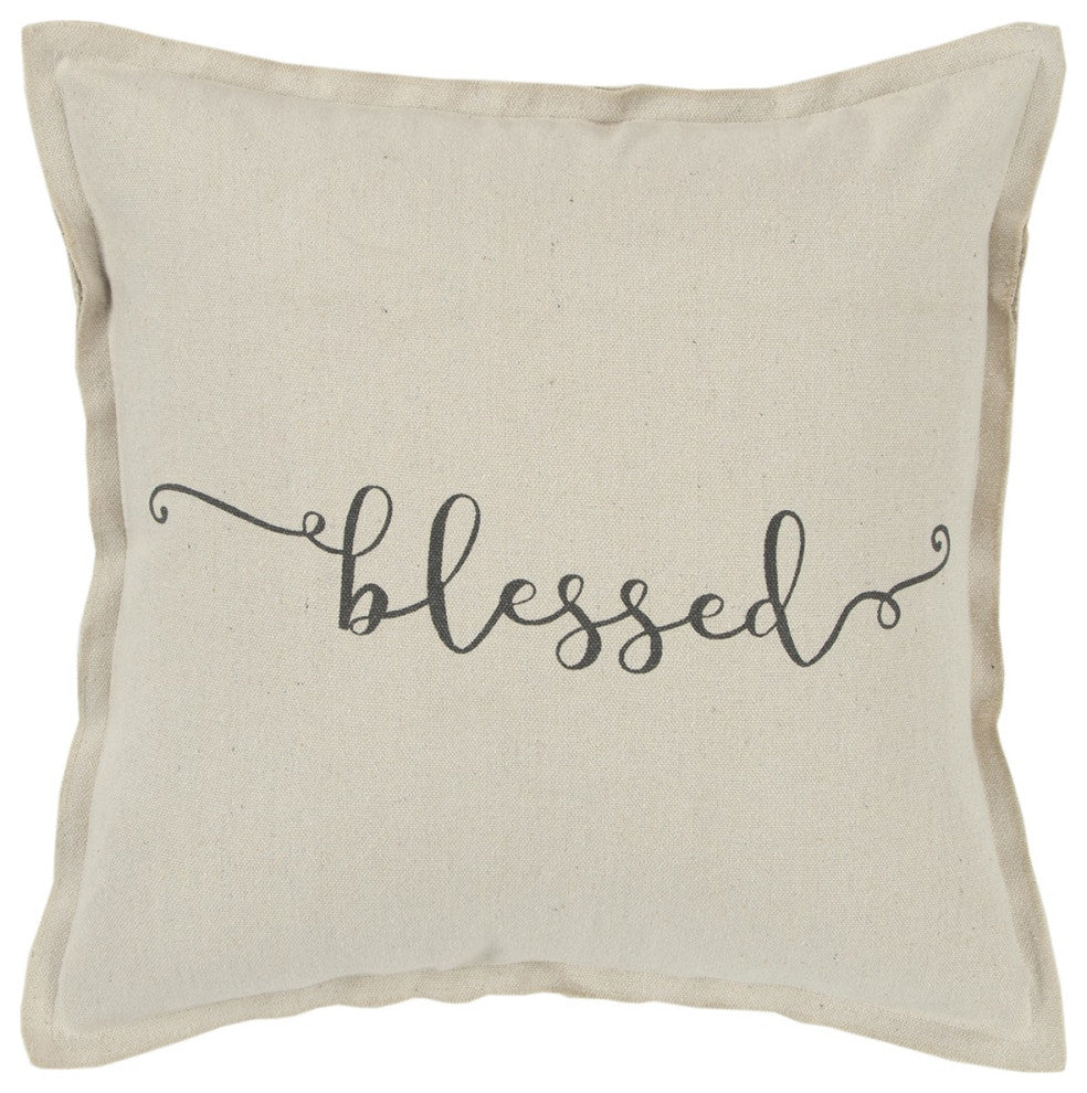 Gray Taupe Canvas Blessed Throw Pillow