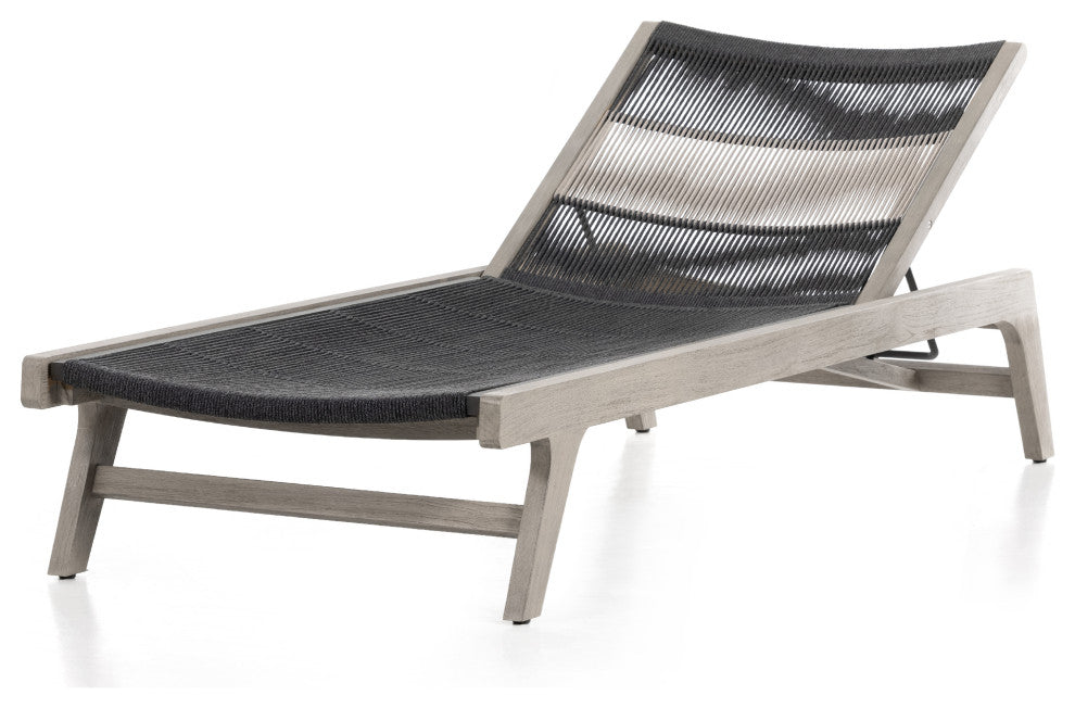 Julian Outdoor Chaise Lounge Weathered Grey, Fsc, Grey Rope, Dark Grey Rope