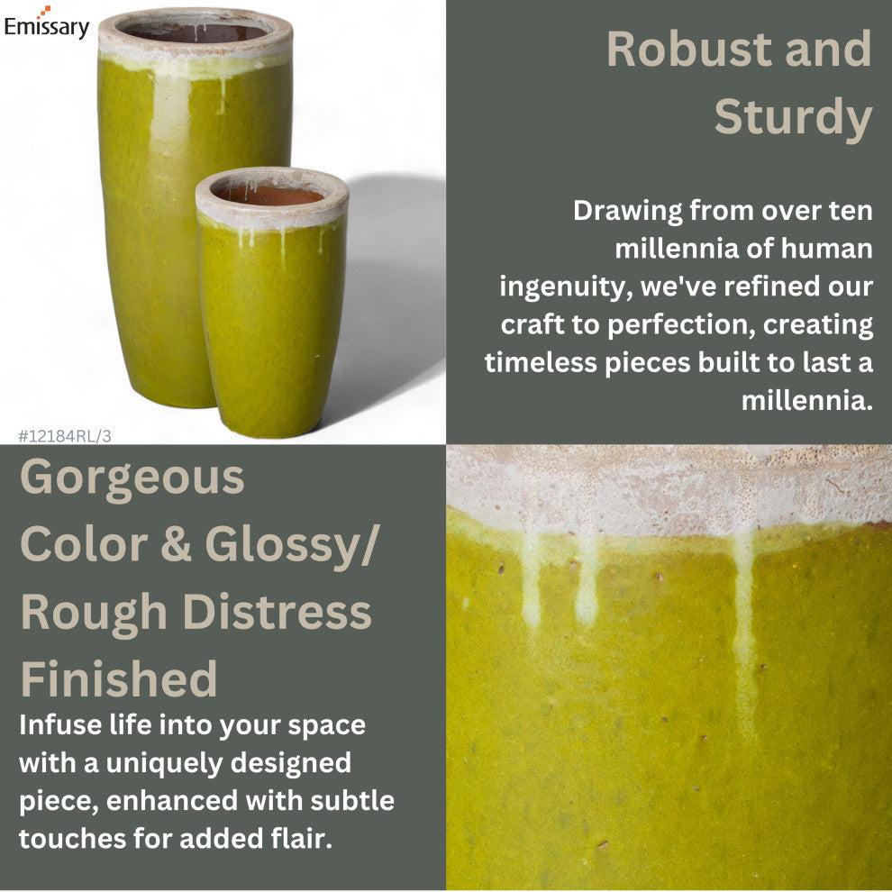 Tall Round Pot,  Reef/Lime 14X27"H