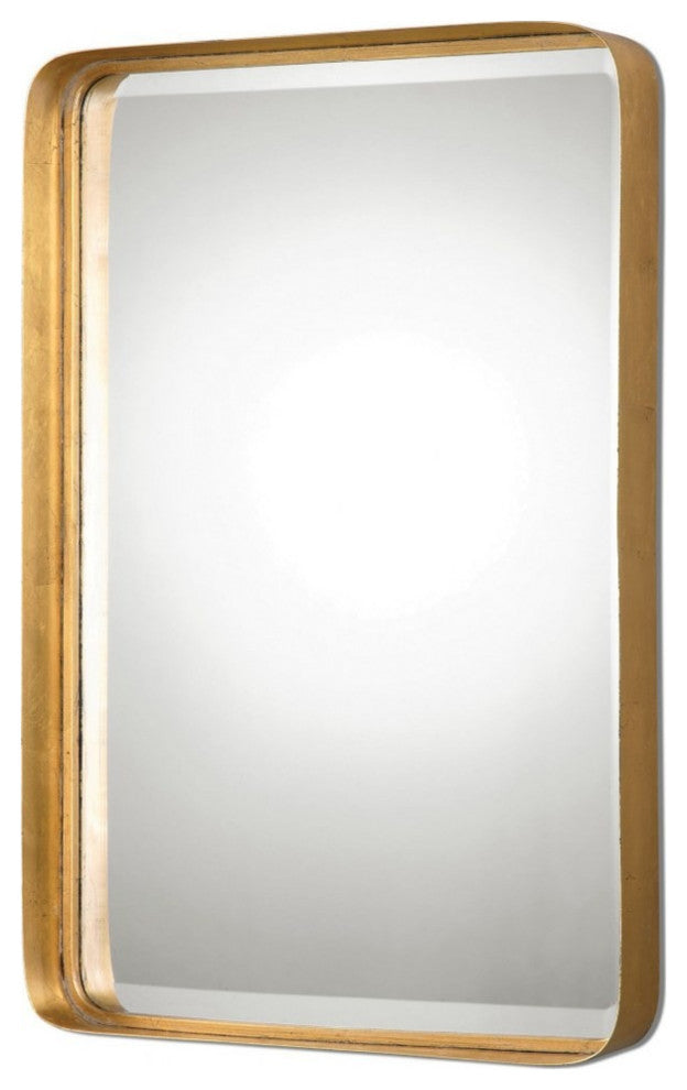 Vintage Rounded Rectangular Mirror Rustic Rounded Rectangular Mirror in Antique Gold Leaf Curved Corners