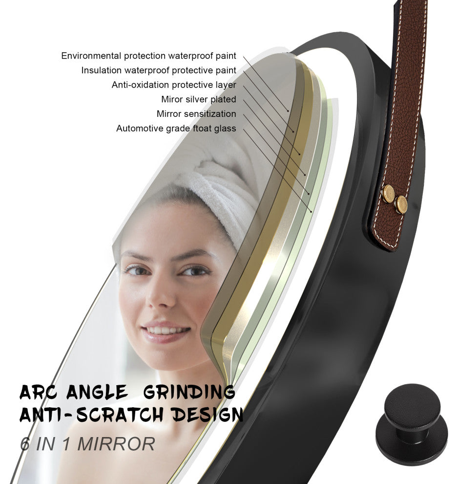 32'' Round Metal Framed Smart 3-Color Dimmable Anti-Fog LED Vanity Mirror, Black