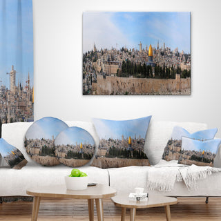 Jerusalem Cityscape Panorama Photography Throw Pillow, 18"x18"
