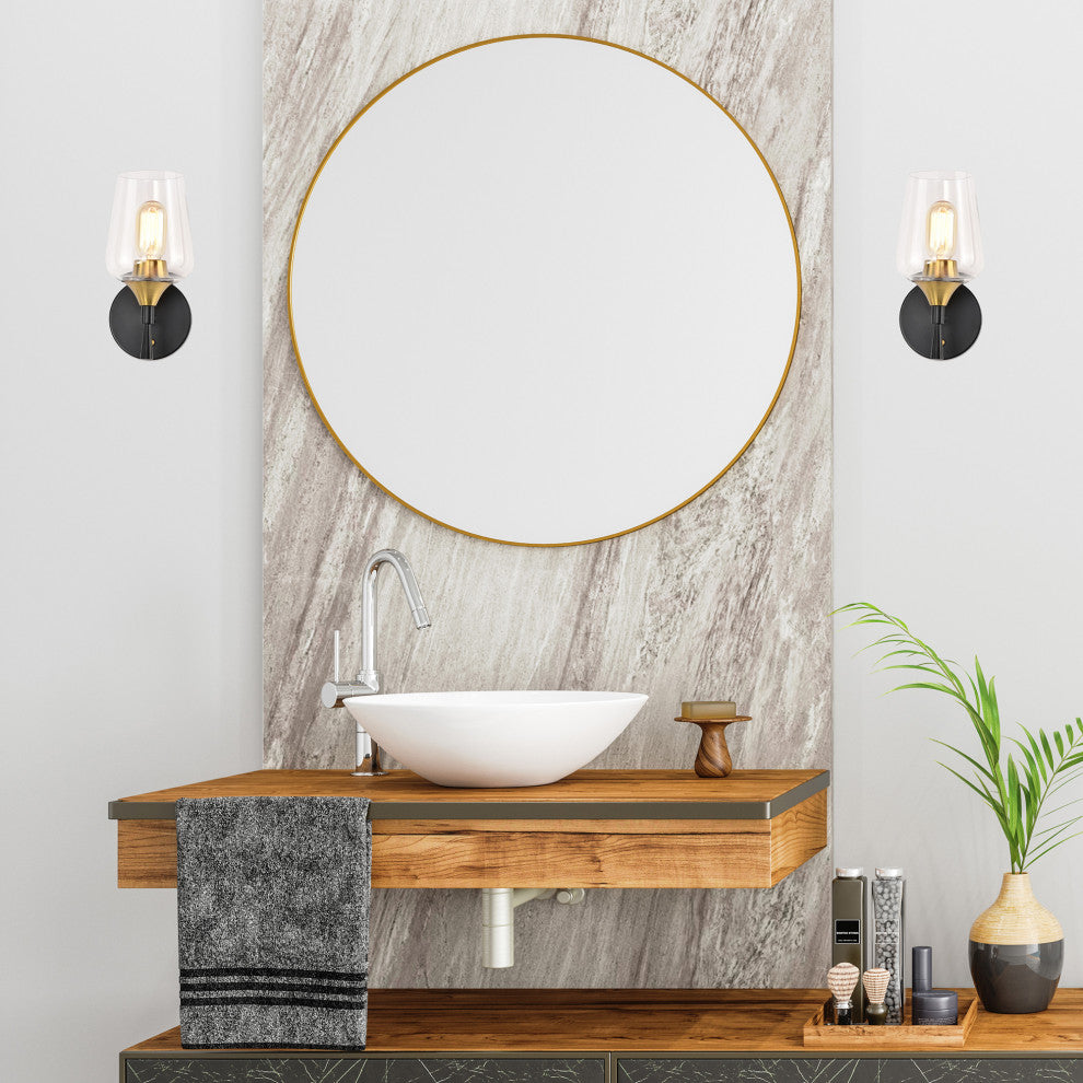 5 in. 1-Light Black and Antique Brass Indoor Wall Sconce With Clear Glass Shade