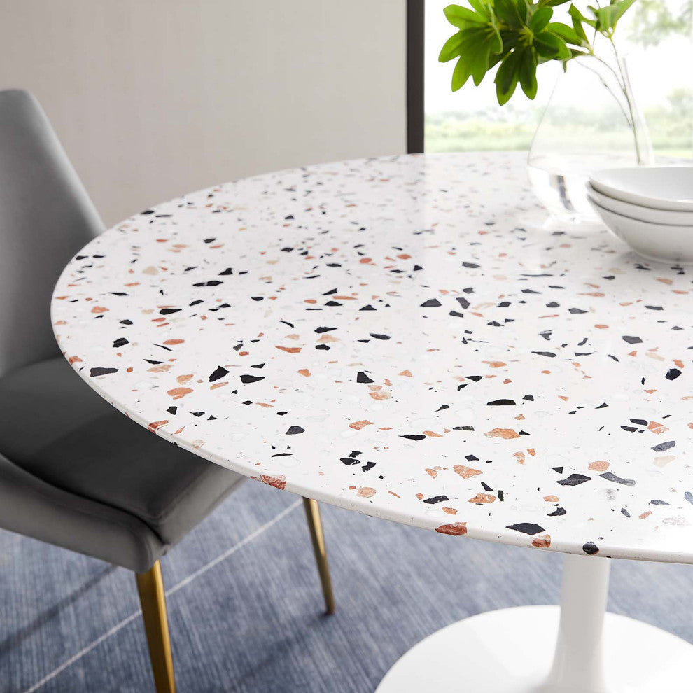Lippa 47" Round Terrazzo Dining Table, White White
