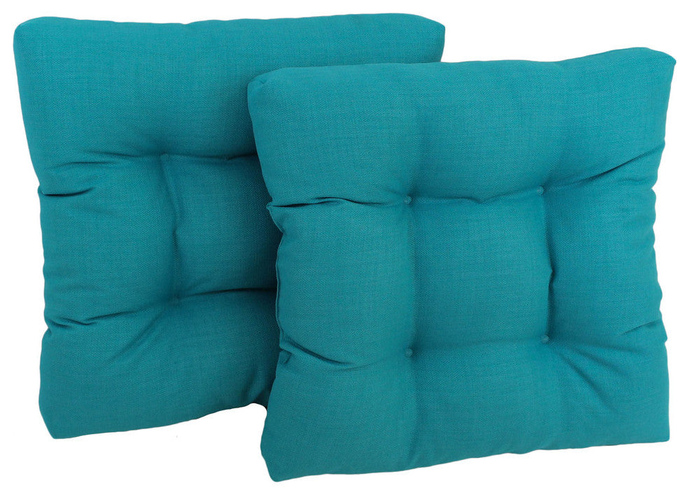 19" Squared Tufted Dining Chair Cushion, Set of 2, Aqua Blue