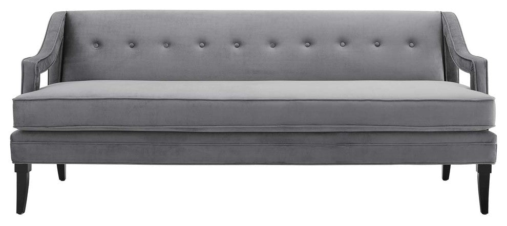Concur Button Tufted Upholstered Velvet Sofa, Gray