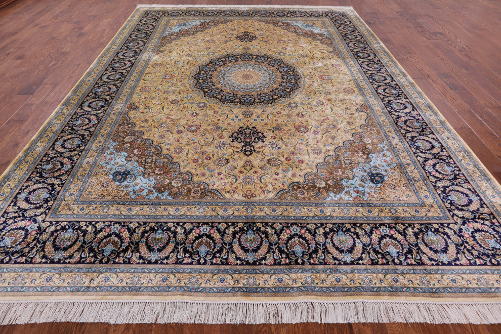 9' 0" X 12' 0'' High End Persian 100% Silk Hand Knotted Rug Q4791