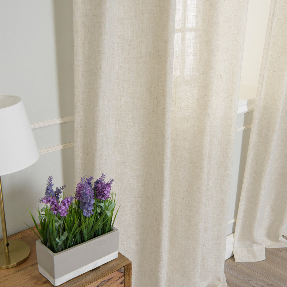 Faux Linen Blend Curtain Panel, Set of 2, Flax, 52"w X 96"l